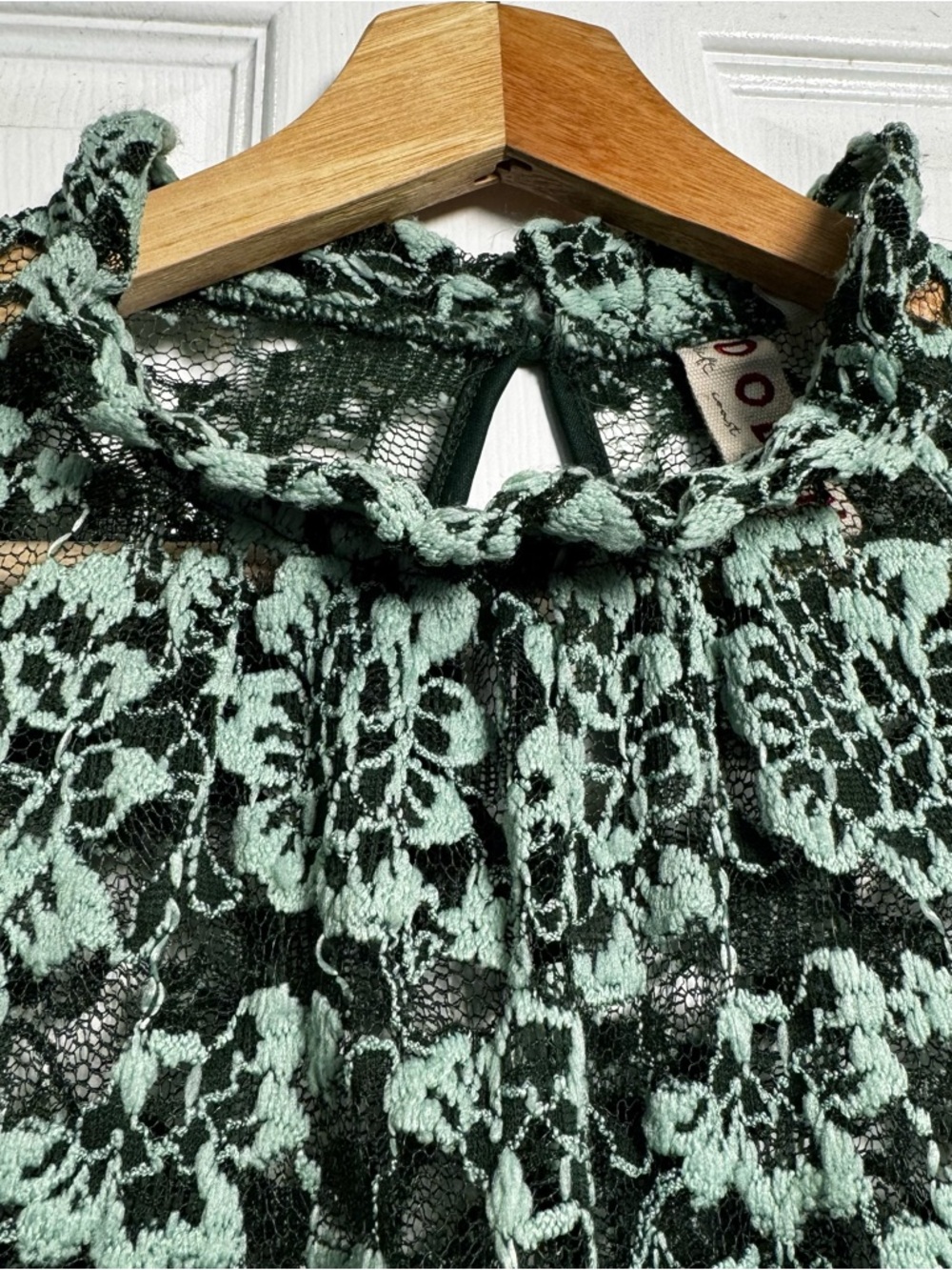 Anthropologie Dolan Lace Blouse XS Green Sheer Floral Ruffle Neck Romantic Top - Picture 5 of 13